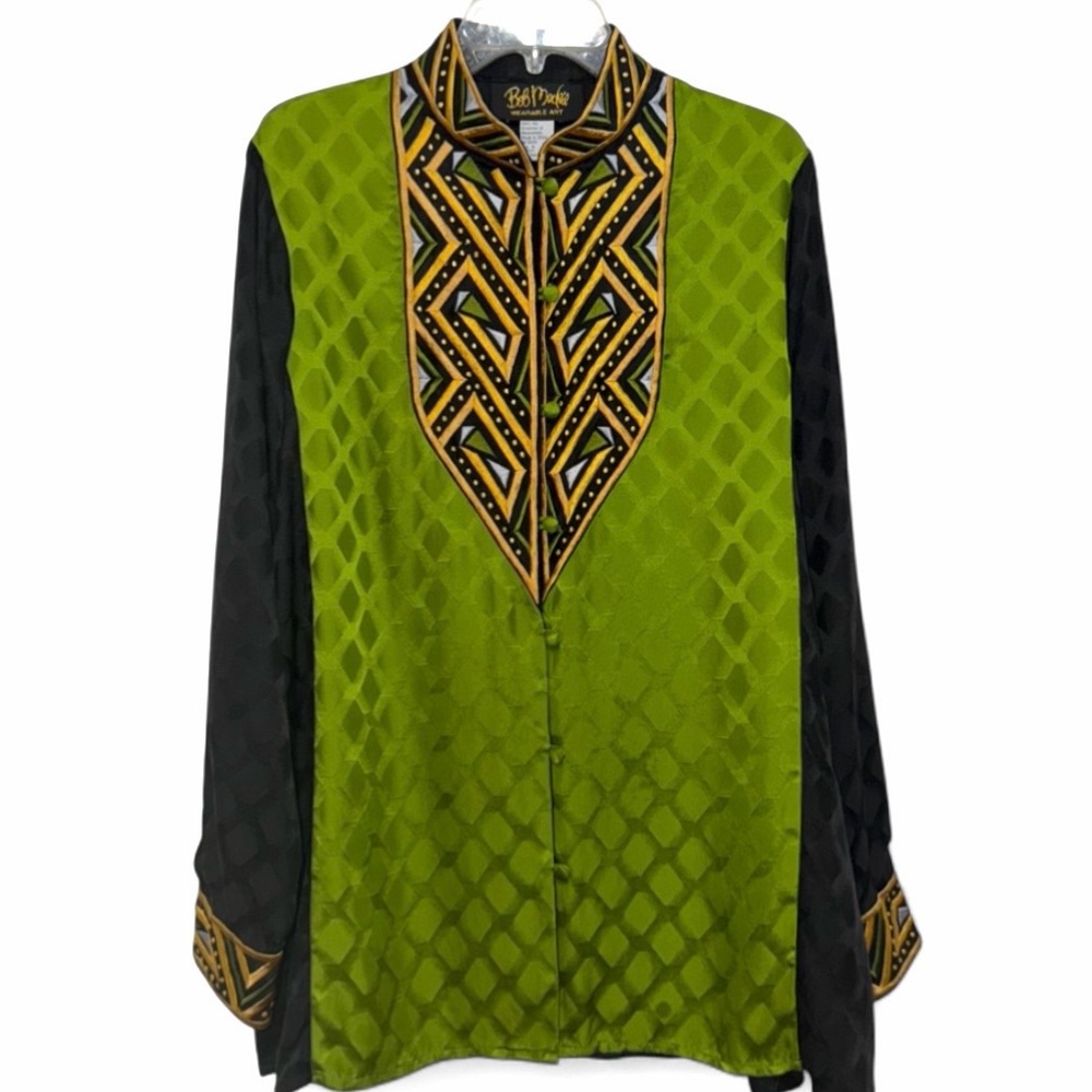 VINTAGE Bob Mackie-Wearable Art-Silk Dashiki Inspired Jacket Blouse,Size M-1980s